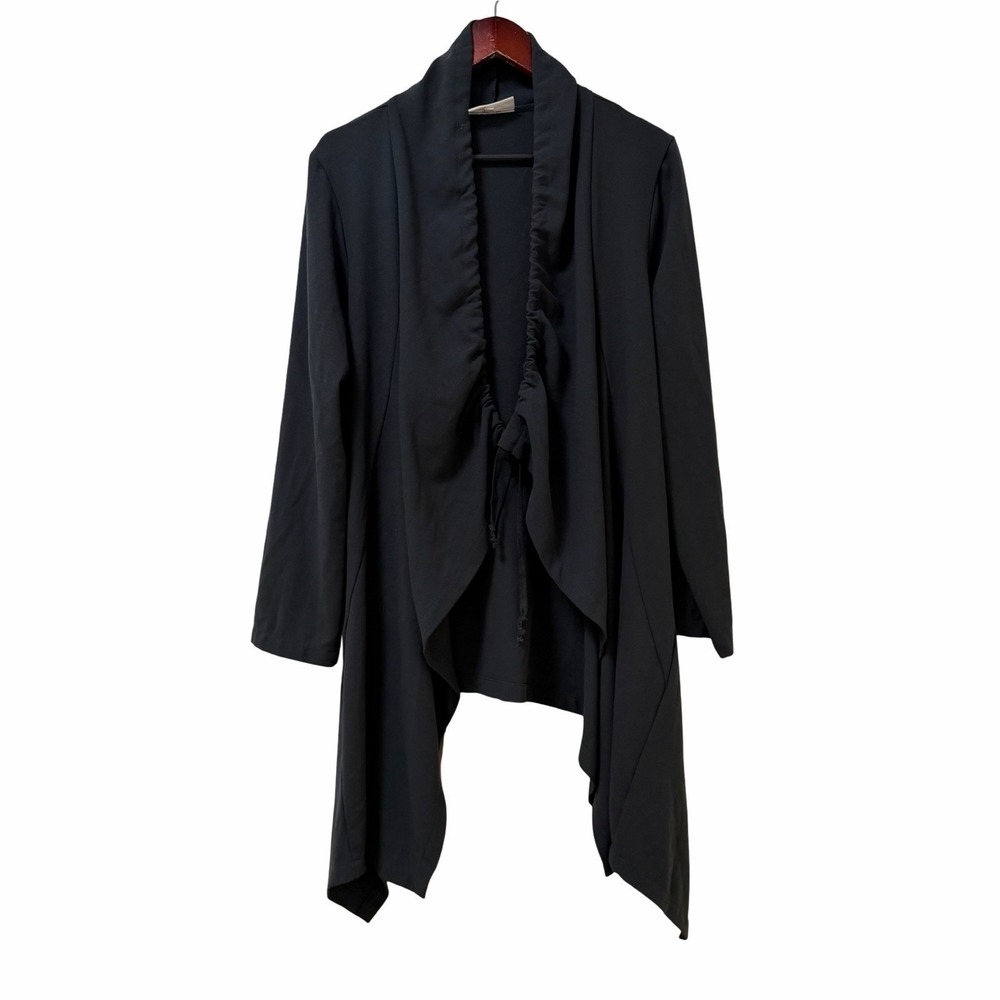 Bryn Walker Womens Kai Drape Crepe Open Jacket Size L Black Lagom Lagenlook